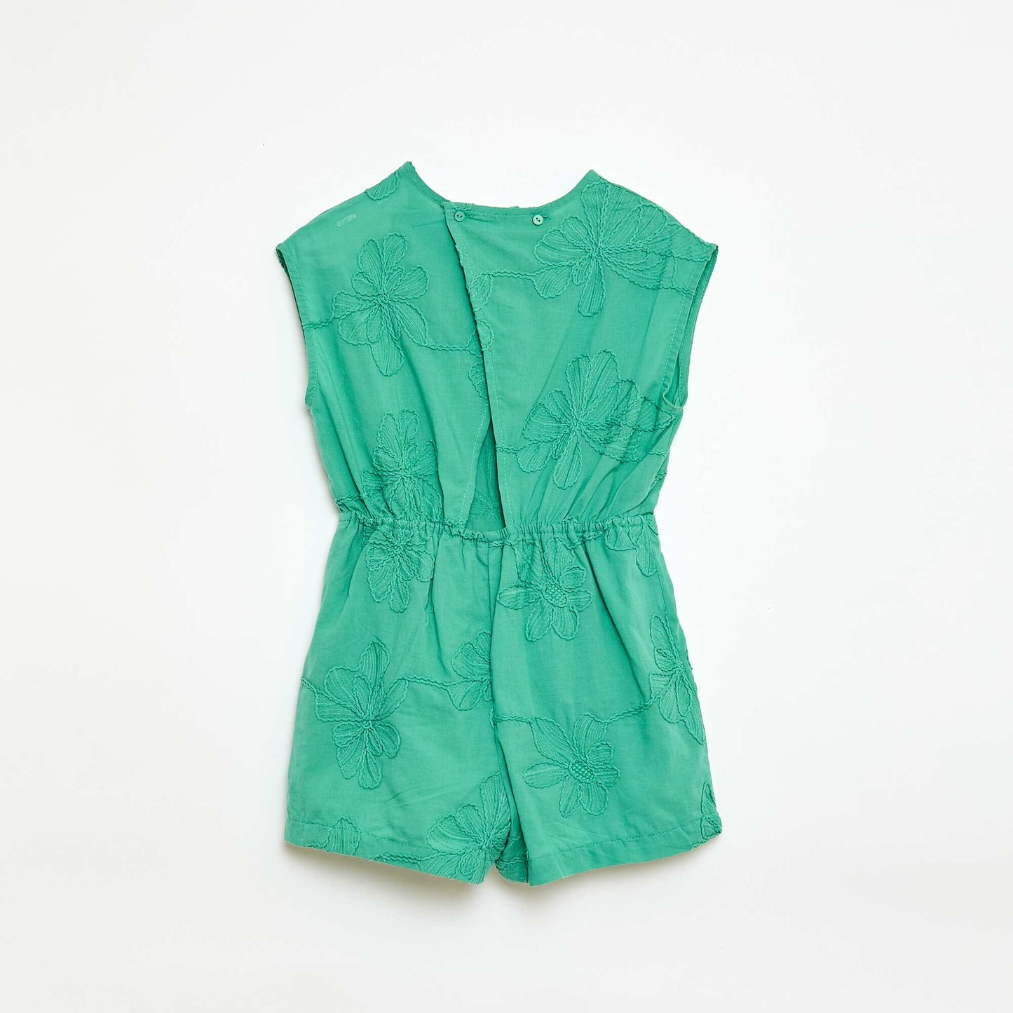 Short jumpsuit with large embroidered flowers GREEN