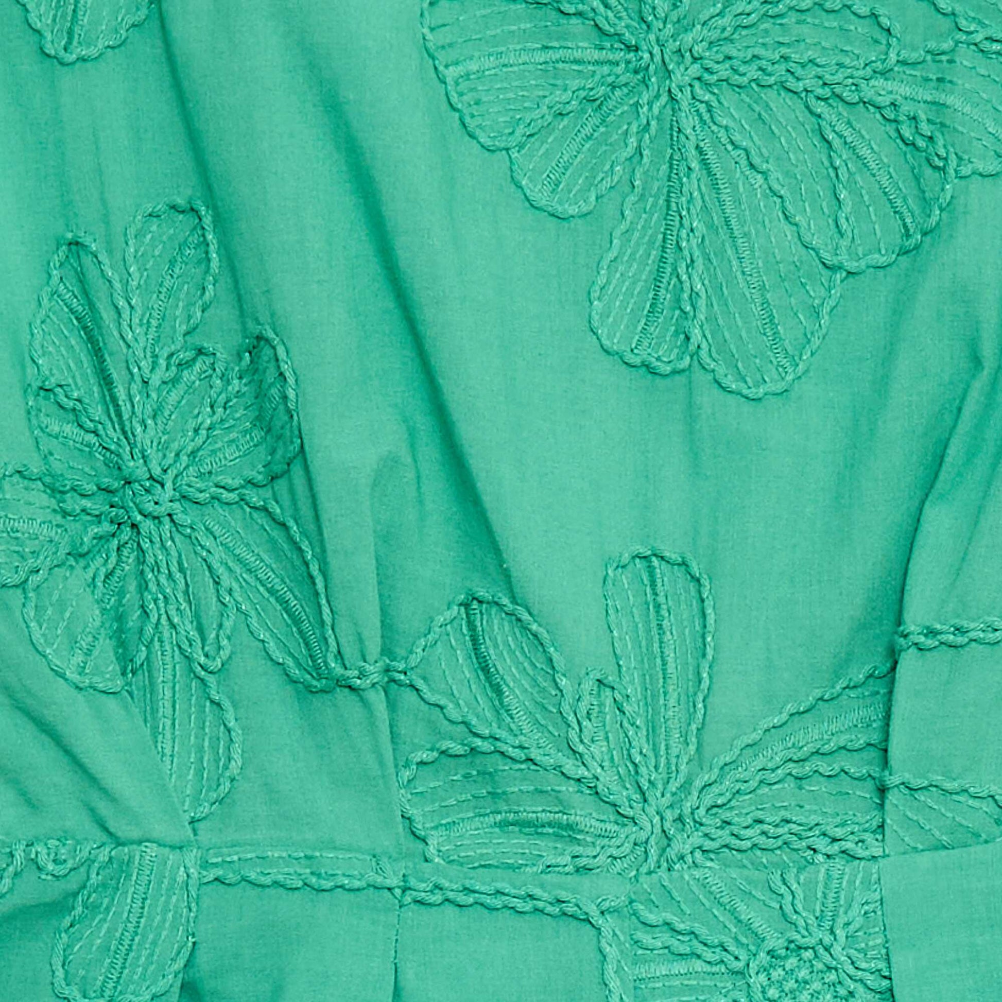 Short jumpsuit with large embroidered flowers GREEN