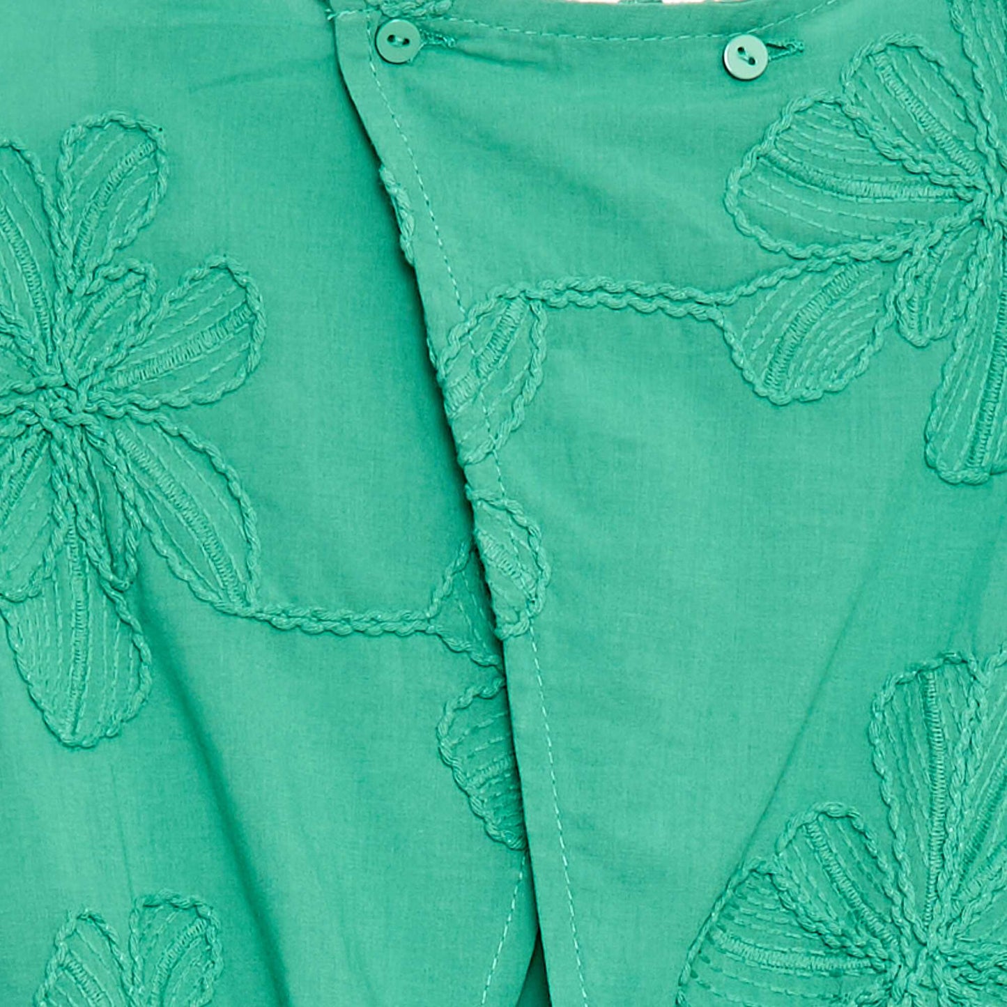 Short jumpsuit with large embroidered flowers GREEN