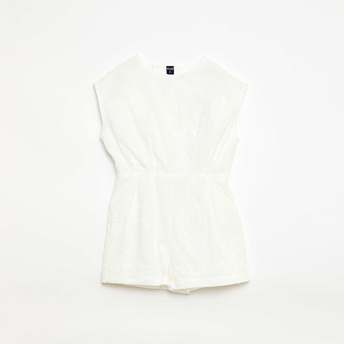 Short jumpsuit with large embroidered flowers WHITE