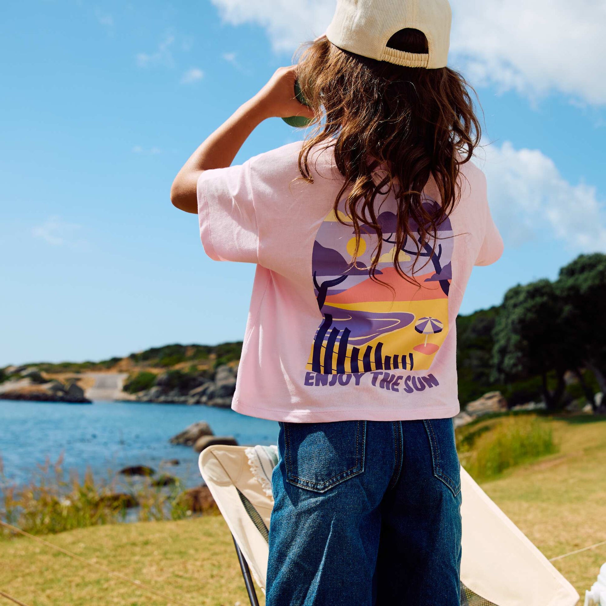 Loose-fit T-shirt with back & chest print PINK