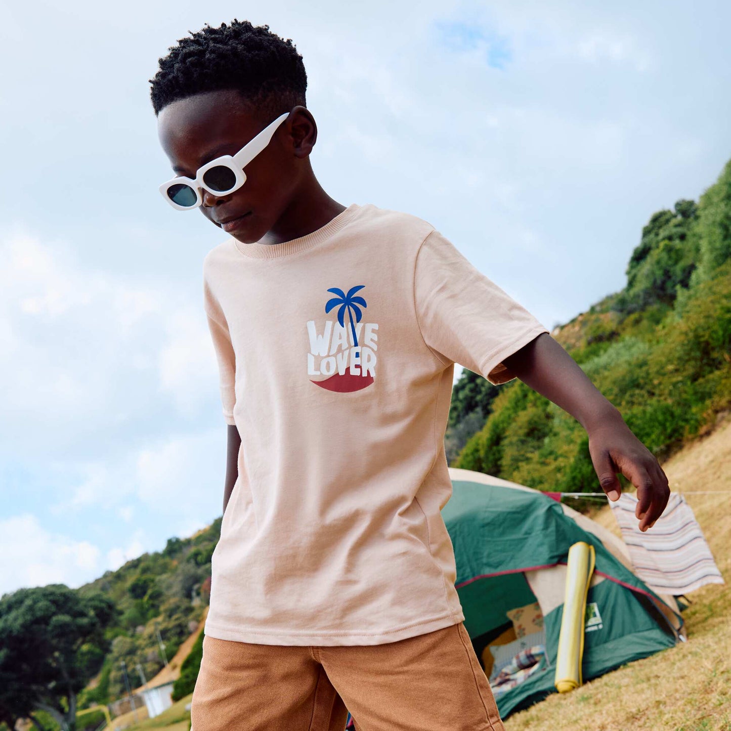 Printed Front and Back Short-Sleeve T-Shirt BEIGE