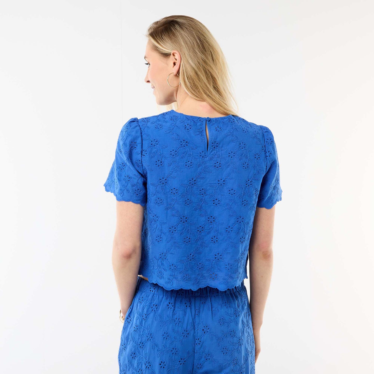 Short-Sleeve Broderie Anglaise Cotton Top BLUE