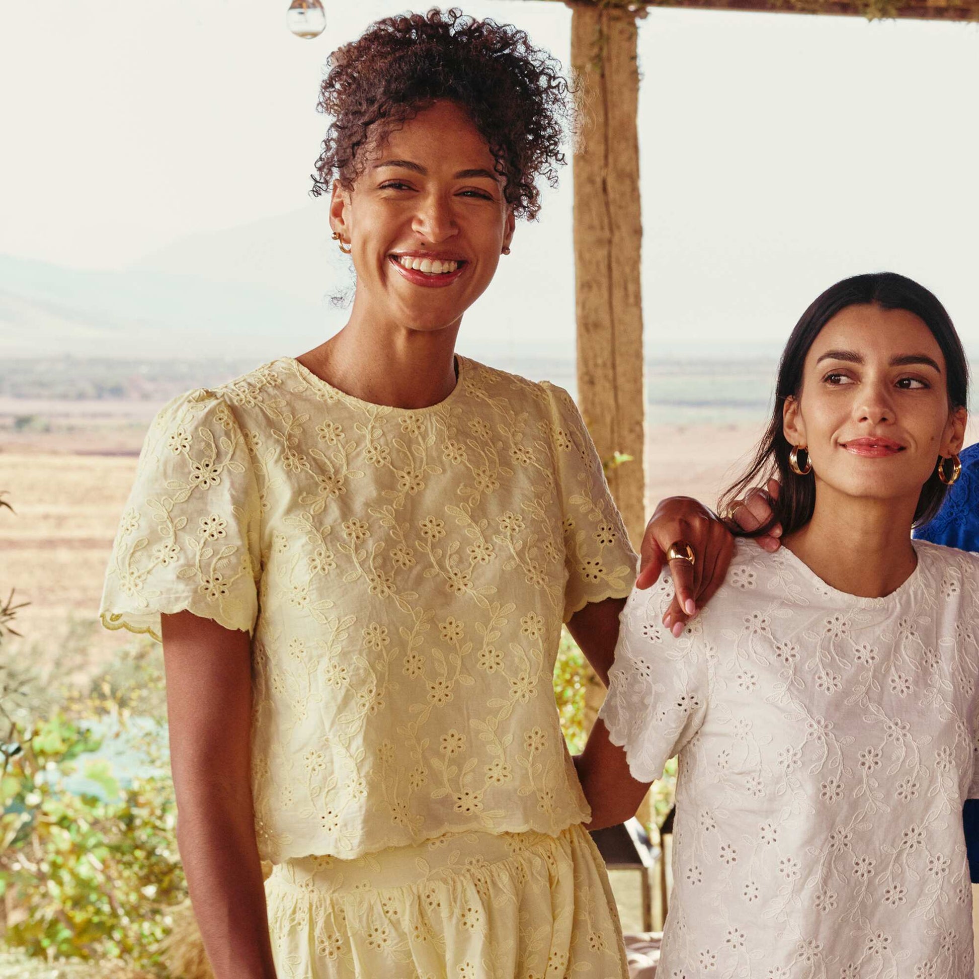 Short-Sleeve Broderie Anglaise Cotton Top YELLOW