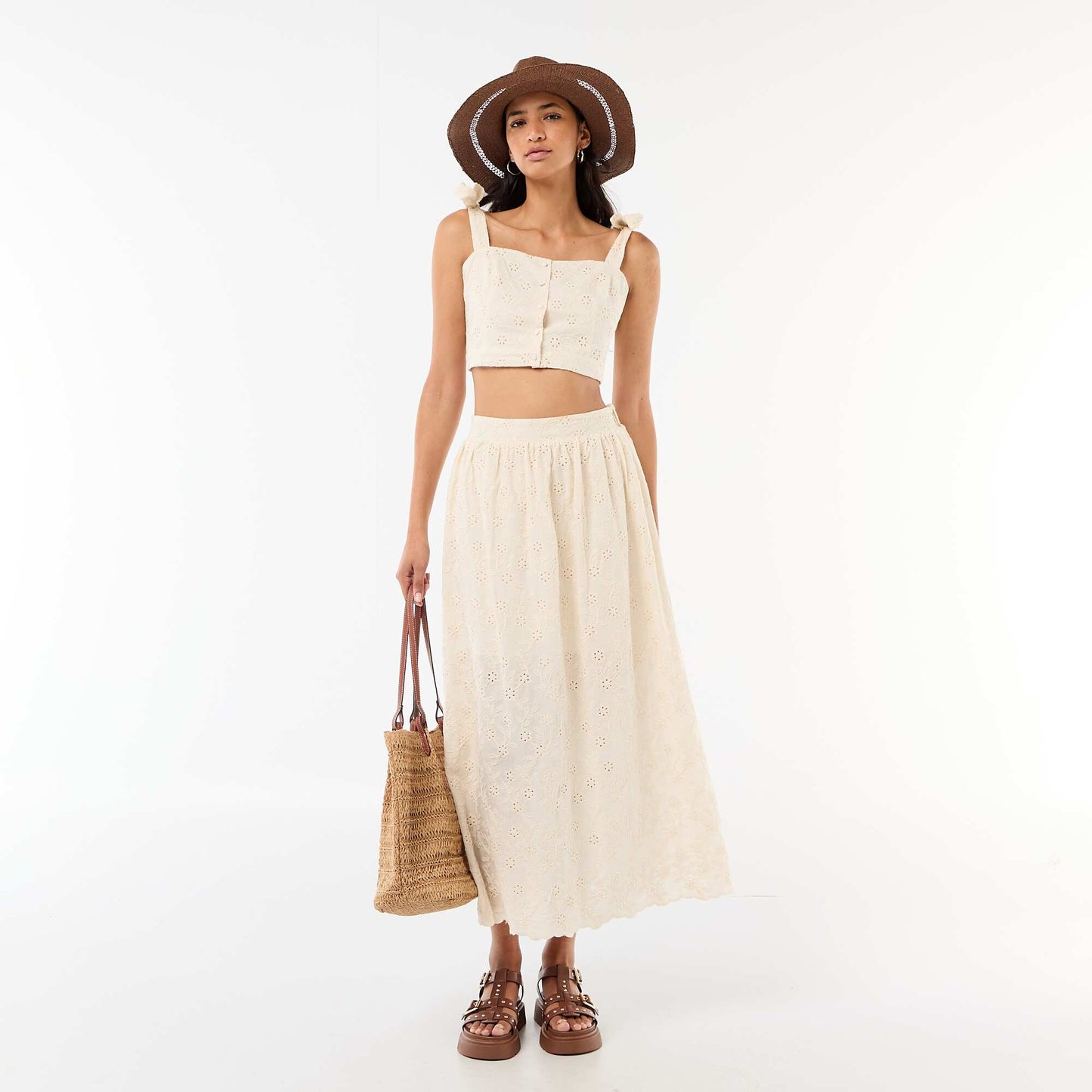 Long Skirt with Broderie Anglaise BEIGE