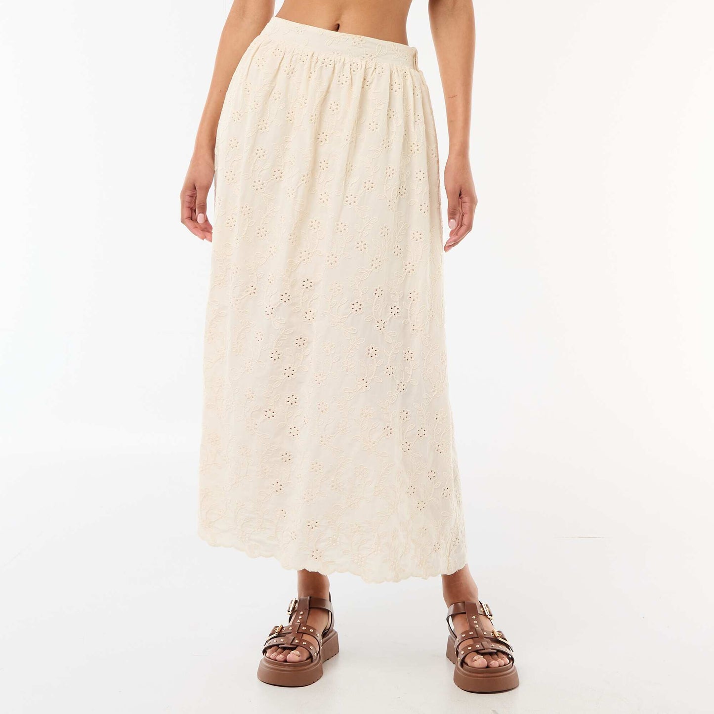 Long Skirt with Broderie Anglaise BEIGE