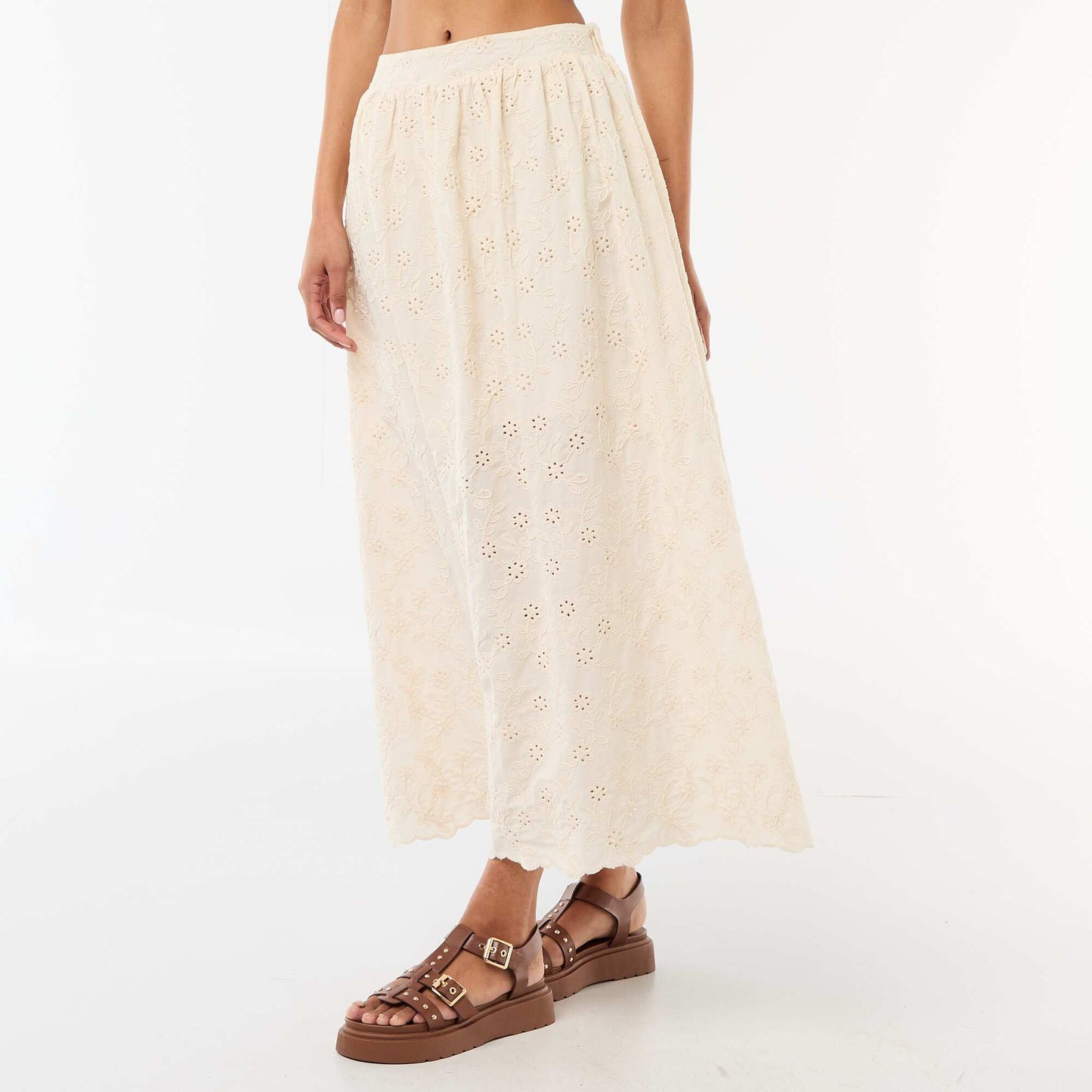 Long Skirt with Broderie Anglaise BEIGE