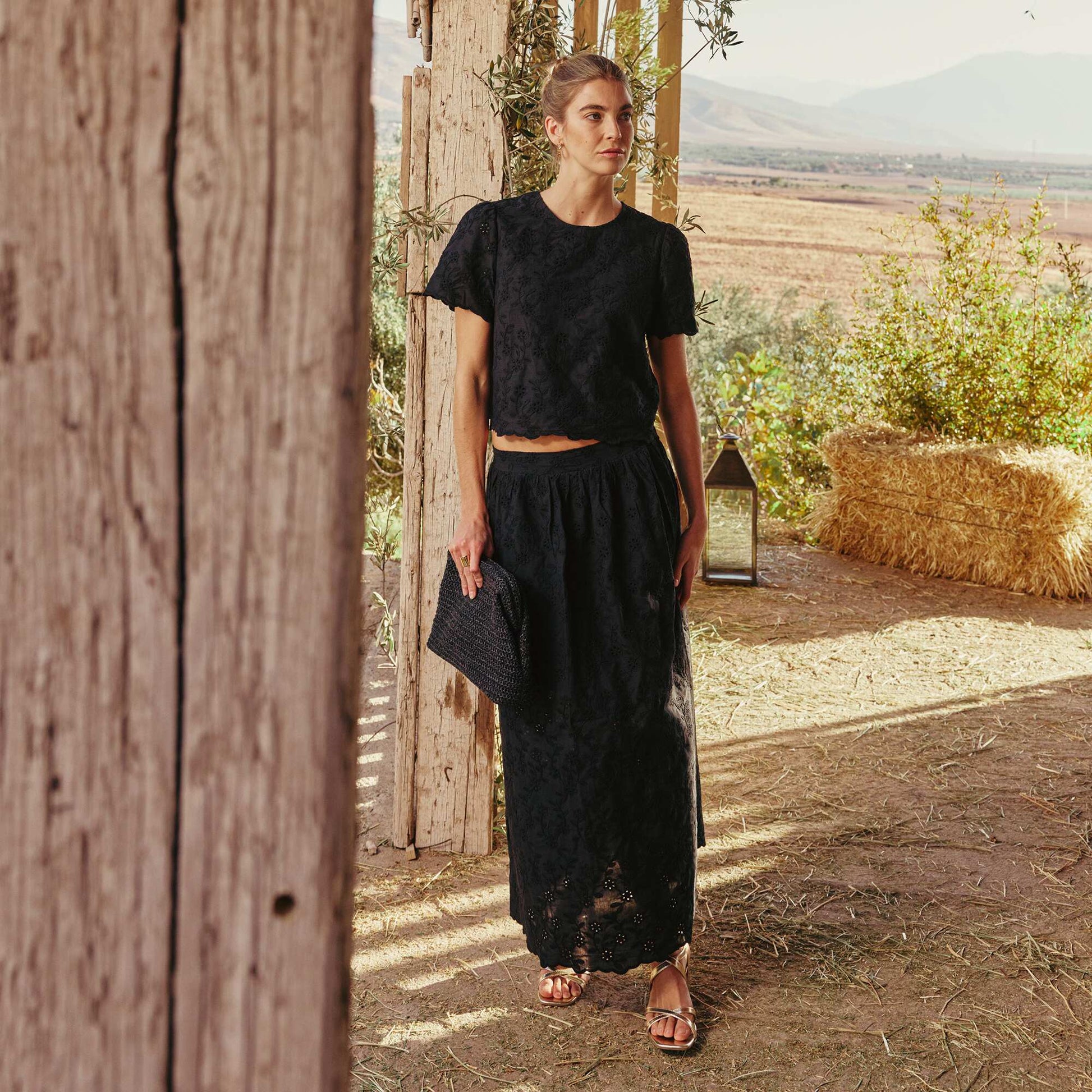 Long Skirt with Broderie Anglaise BLACK