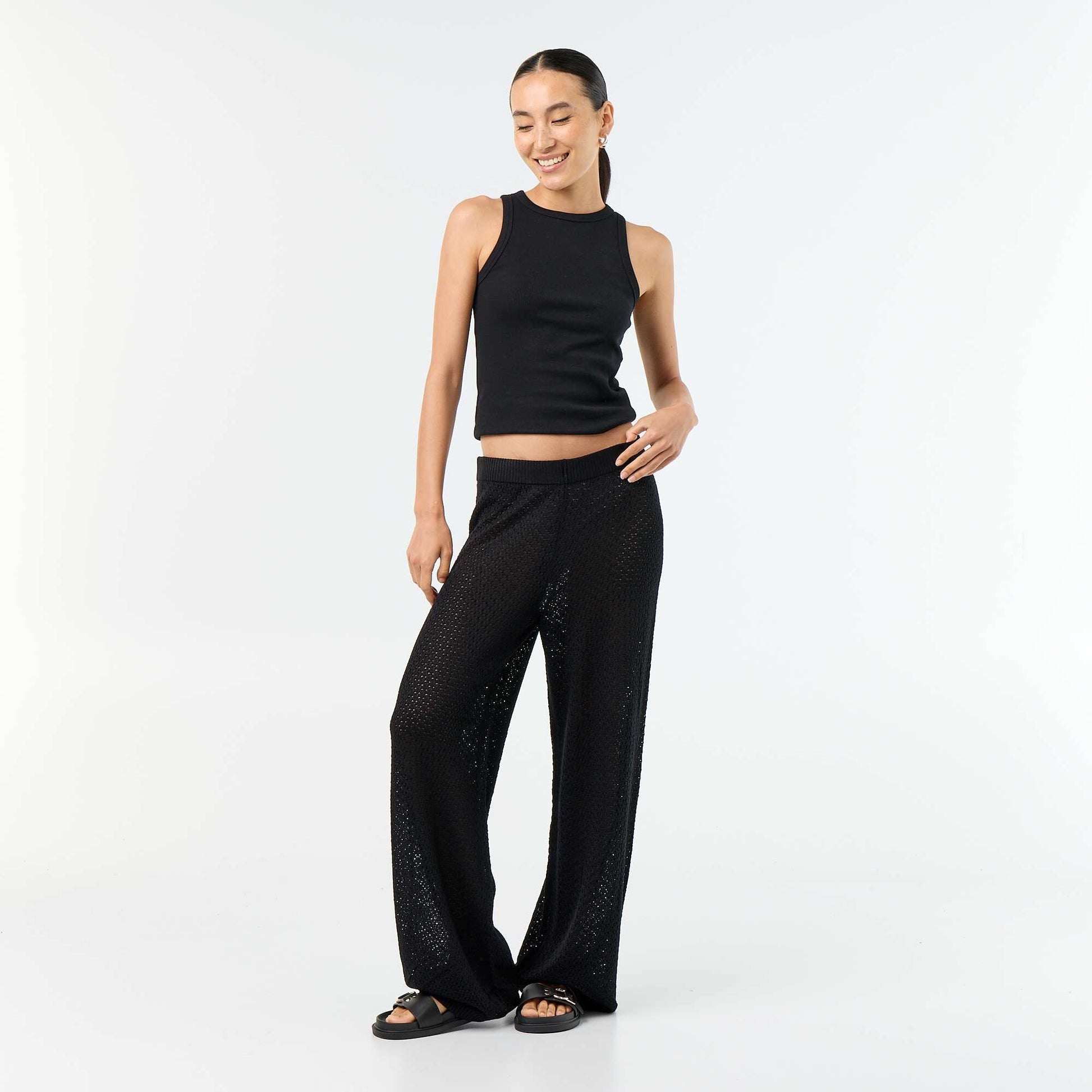 Crochet Knit Beach Trousers BLACK
