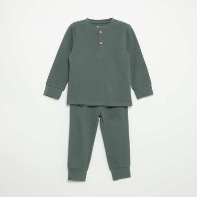 2-piece Pajamas - Long-sleeved T-shirt + Pants GREEN