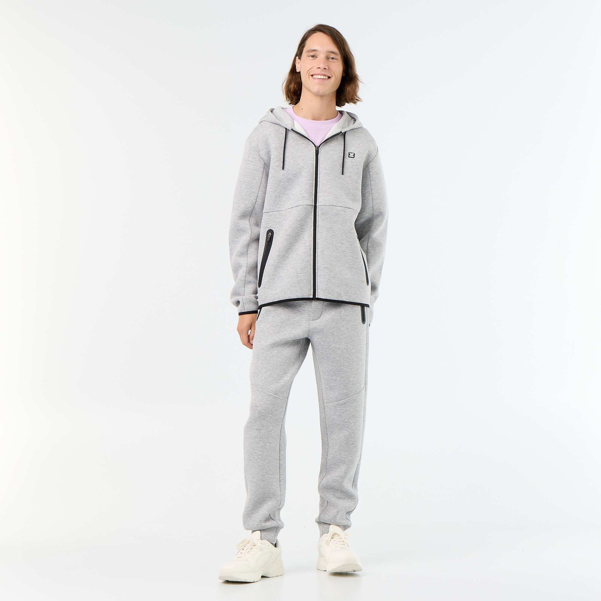 Neoprene-look hooded sweatshirt GREY