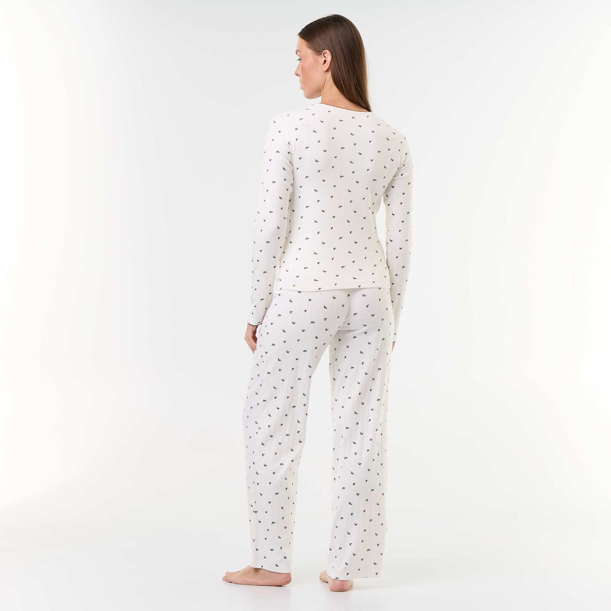 Pointelle knit pajama set + faux shearling vest - 3 pieces WHITE