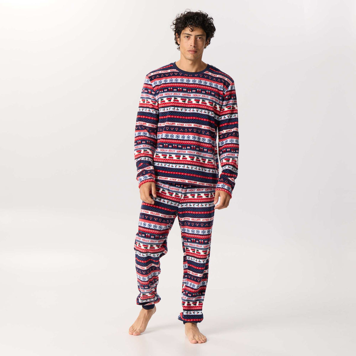2-piece fleece jacquard pyjamas BLUE