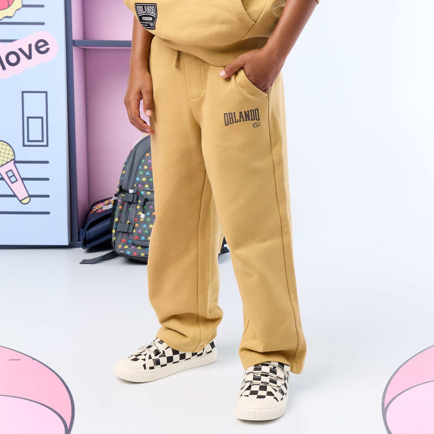 2-Piece Hooded Zip-Up Sweatshirt and Jogging Bottoms Set YELLOW