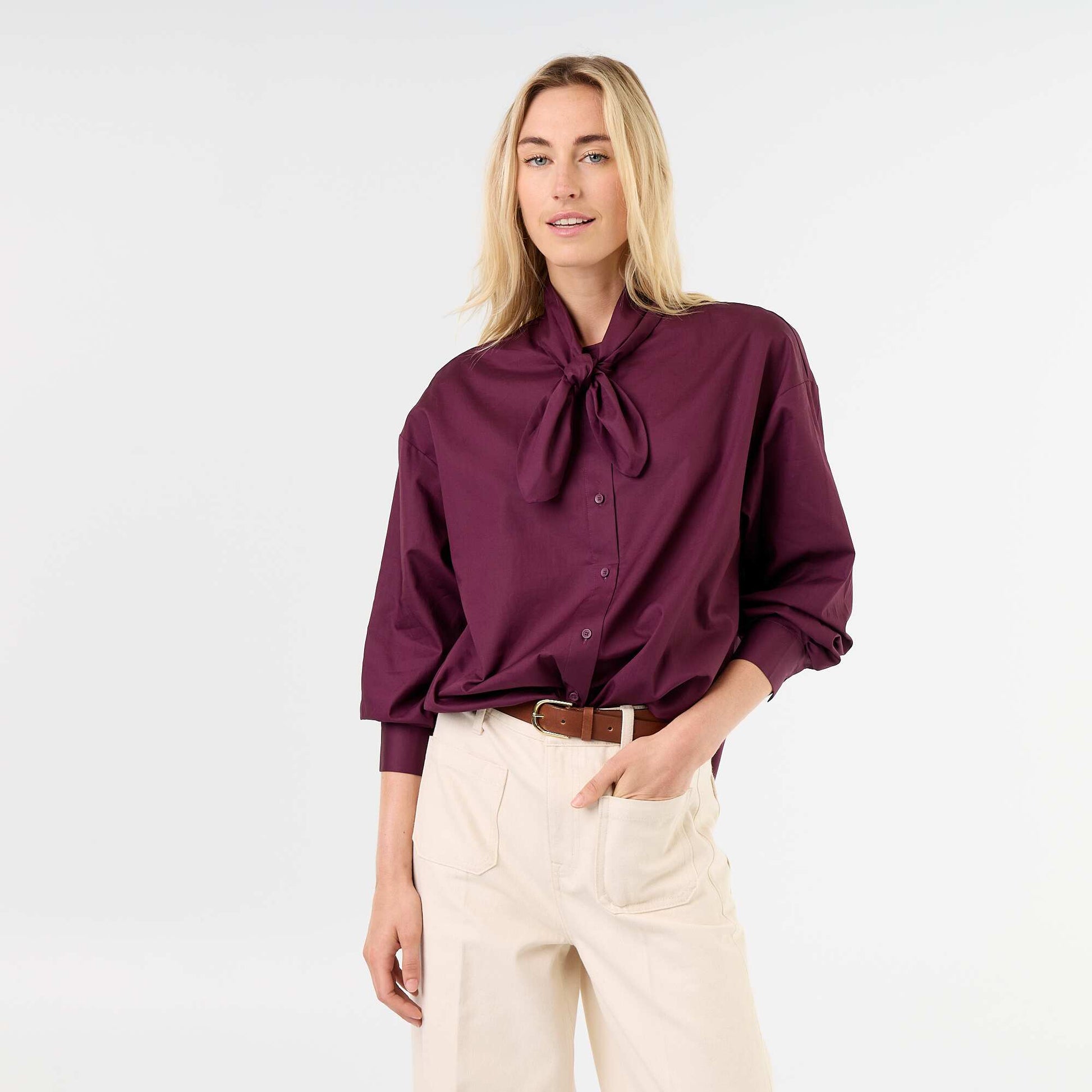 Loose long-sleeved shirt with pussy-bow collar PINK