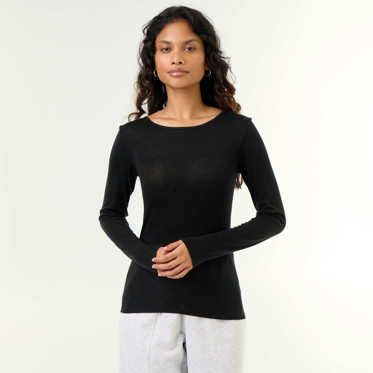 Long-sleeved wool blend T-shirt BLACK