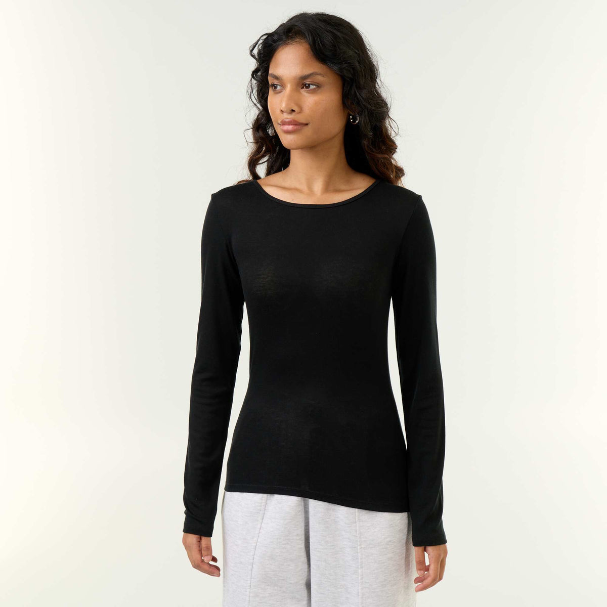 Long-sleeved wool blend T-shirt BLACK