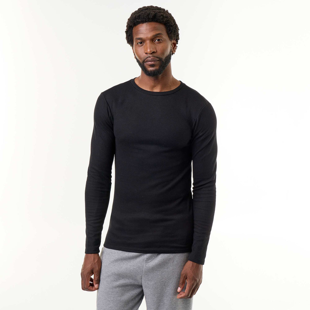 Warm-touch ribbed long-sleeved T-shirt BLACK