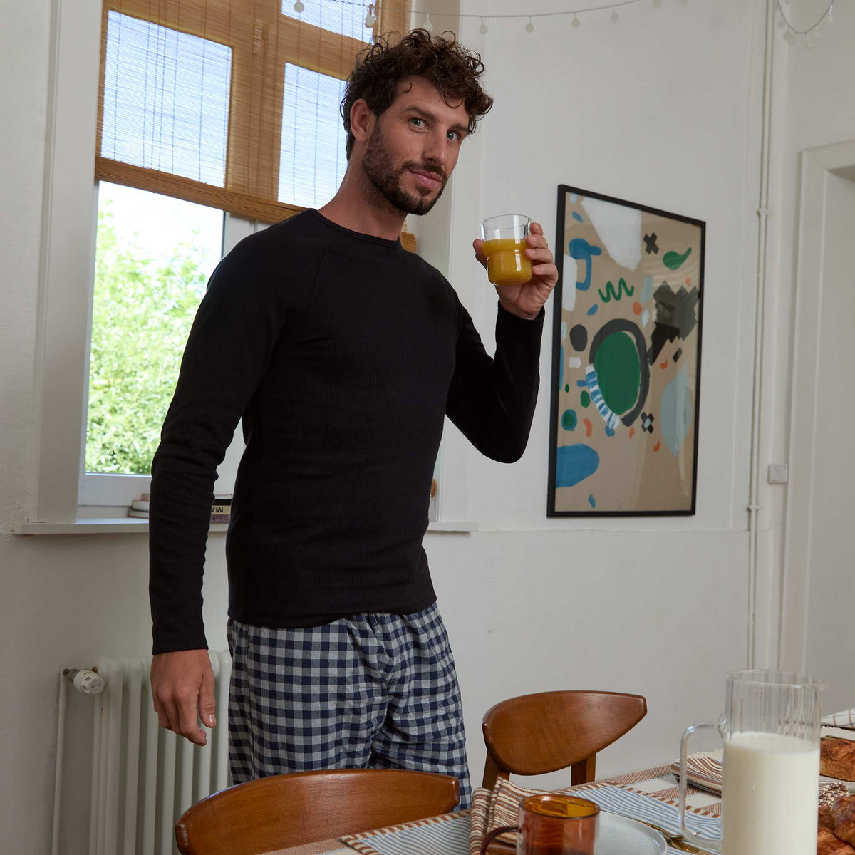 Warm-touch ribbed long-sleeved T-shirt BLACK
