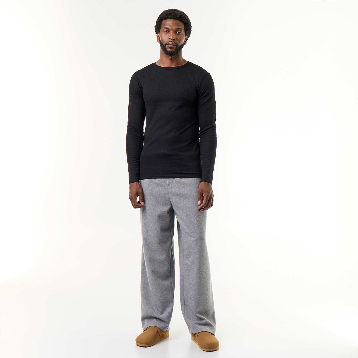 Warm-touch ribbed long-sleeved T-shirt BLACK