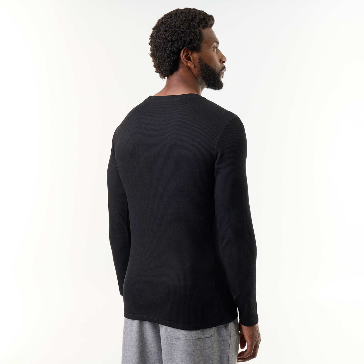 Warm-touch ribbed long-sleeved T-shirt BLACK