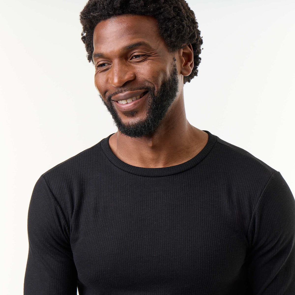 Warm-touch ribbed long-sleeved T-shirt BLACK