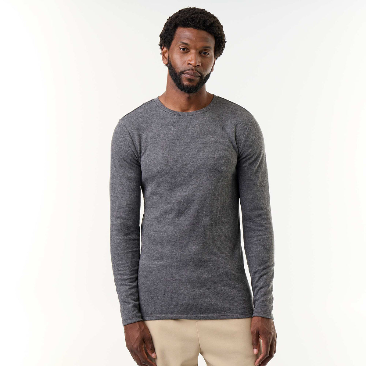 Warm-touch ribbed long-sleeved T-shirt GREY