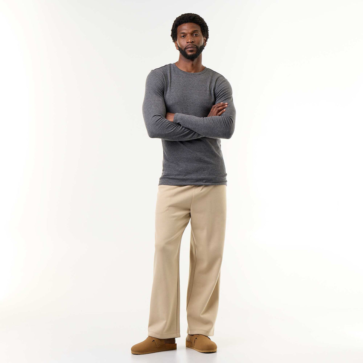 Warm-touch ribbed long-sleeved T-shirt GREY
