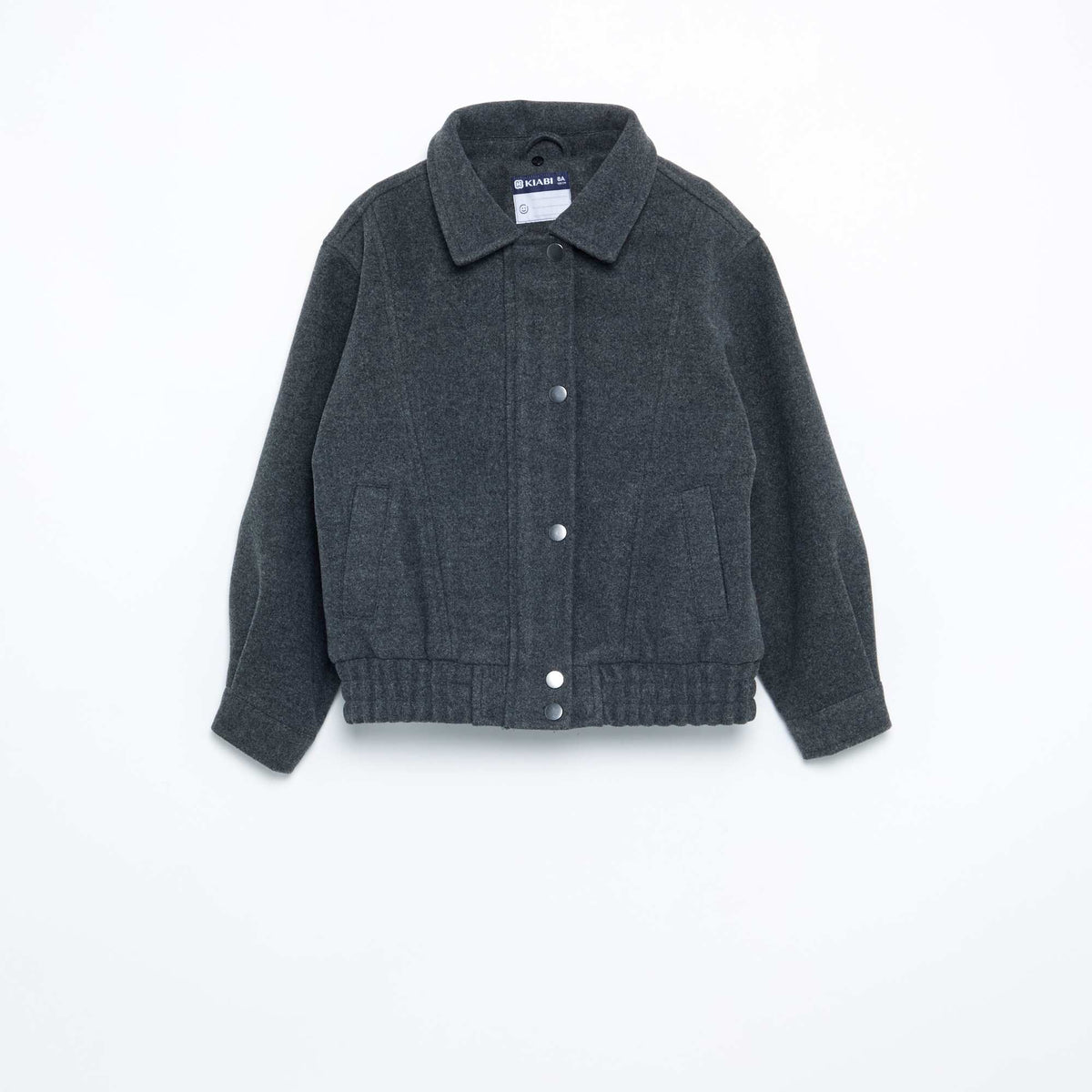Oversized Faux Wool Jacket with Detachable Fur Collar GREY
