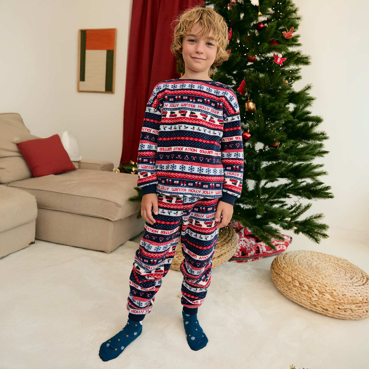 2-Piece Long Fleece Pyjamas - Sweatshirt & Trousers BLUE