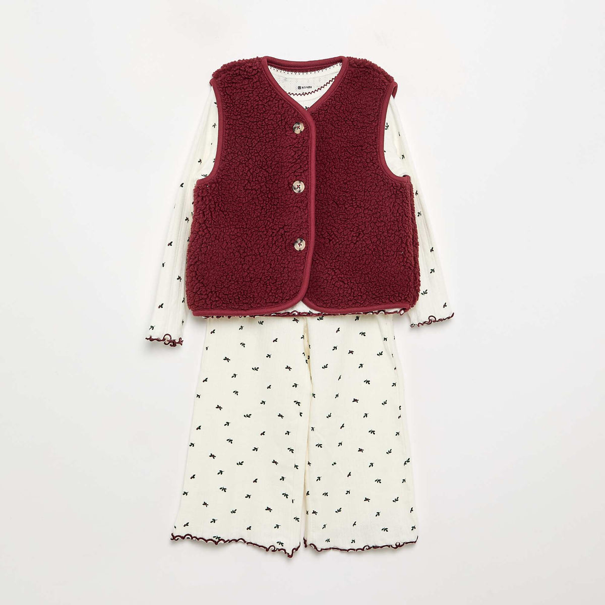 3-piece Pyjama Set - T-shirt + Trousers + Sleeveless Vest WHITE