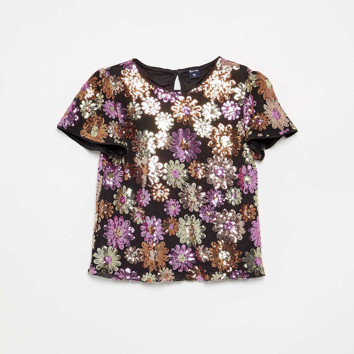 Short-sleeved mesh and sequin T-shirt PINK