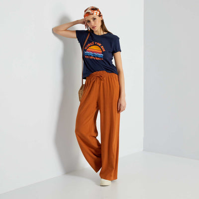 Printed round neck T-shirt BLUE