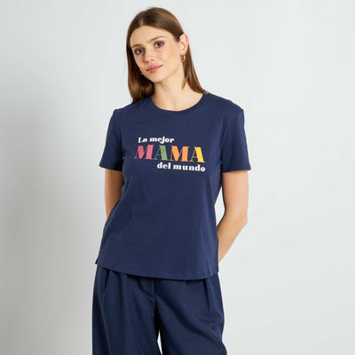 Round neck jersey T-shirt BLUE