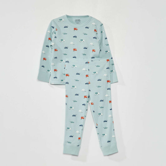 Long ribbed pyjamas - 2-piece set Green