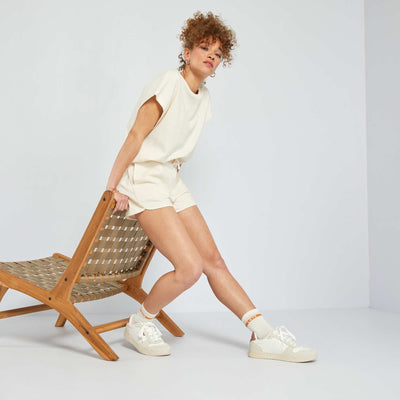 Sweatshirt fabric paperbag shorts BEIGE