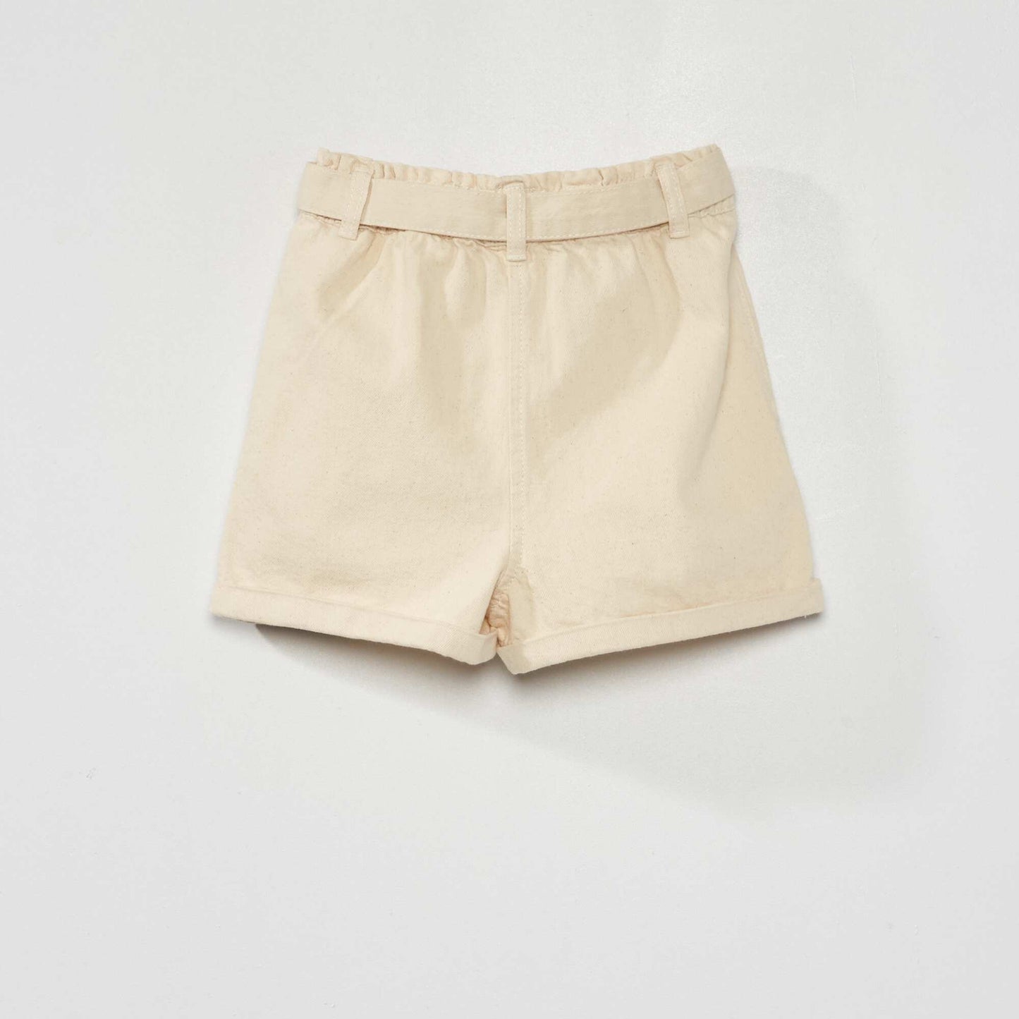 Denim paper bag shorts with tie belt BEIGE