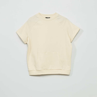Sweater-style T-shirt with kangaroo pocket BEIGE