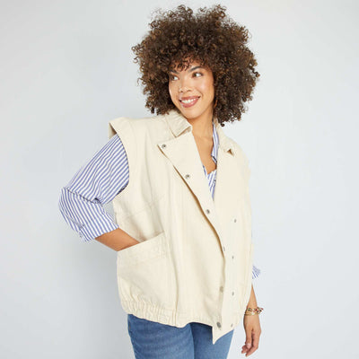 Light sleeveless denim jacket BEIGE