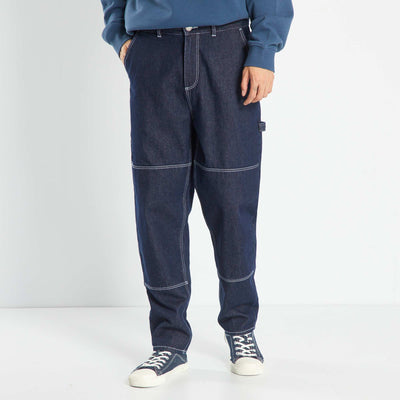 Wide-leg jeans with contrasting topstitching BLUE