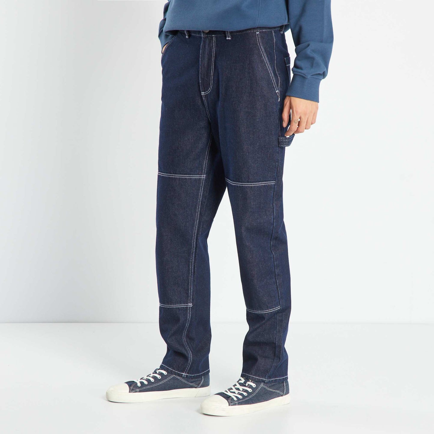 Wide-leg jeans with contrasting topstitching BLUE