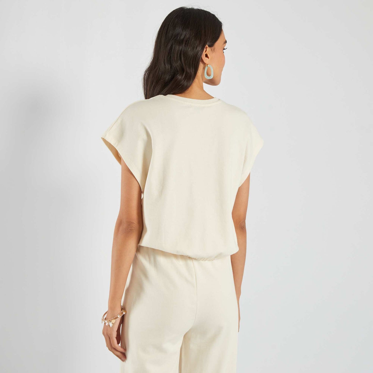 Cropped jersey T-shirt BEIGE