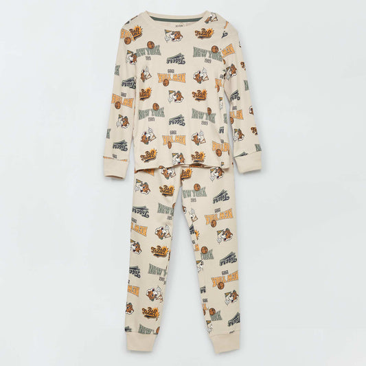 Long pyjamas with all-over print BEIGE