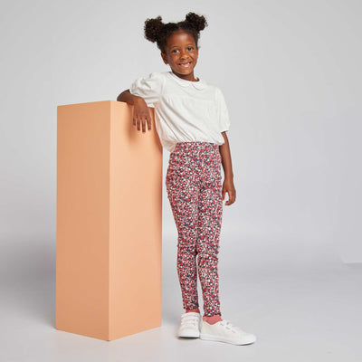 Printed ribbed knit leggings Pink