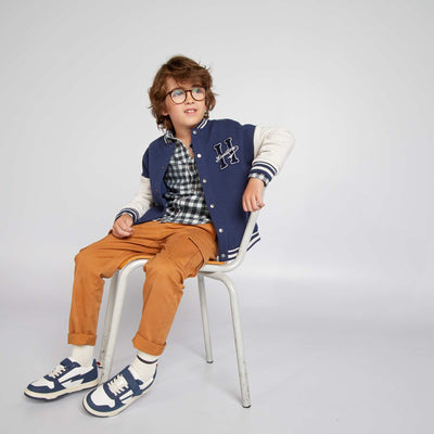 Varsity-style sweatshirt fabric jacket Blue