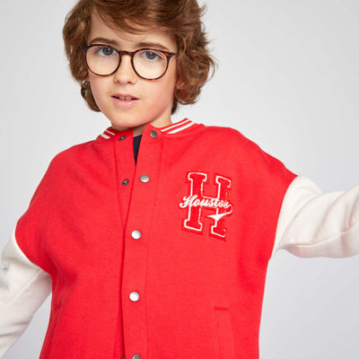Varsity-style sweatshirt fabric jacket Red