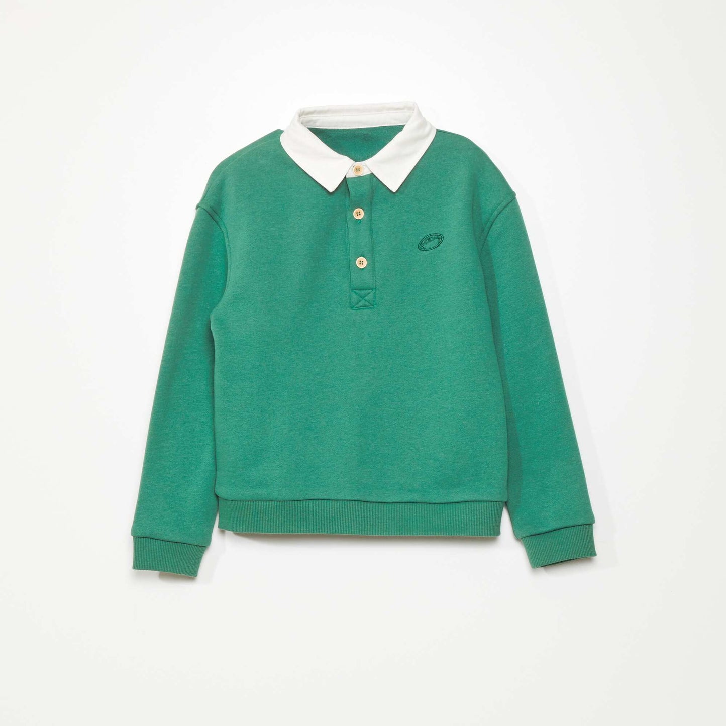 Sweatshirt fabric sweater with polo collar Green