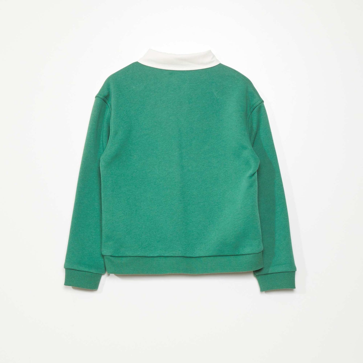 Sweatshirt fabric sweater with polo collar Green