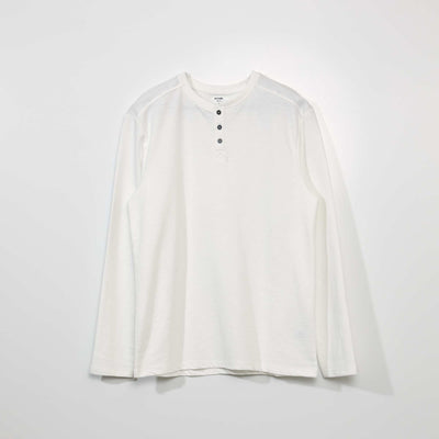 Plain henley collar T-shirt White