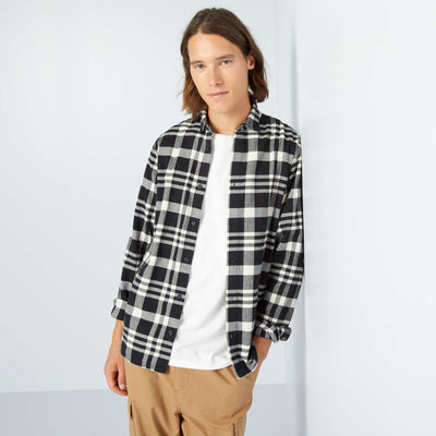Checked flannel shirt Black